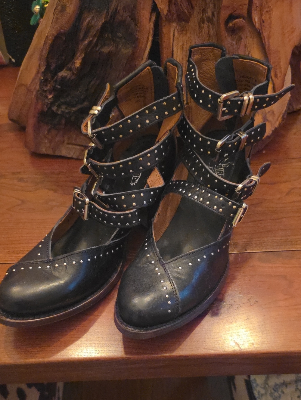 Freebird Felicity - Black Studded Strappy Women's Ankle Shoes
